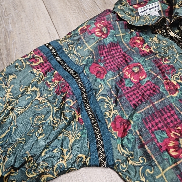 Westbound Sport Vintage Floral Plaid Windbreaker Track Jacket Women's Large - Picture 3 of 9